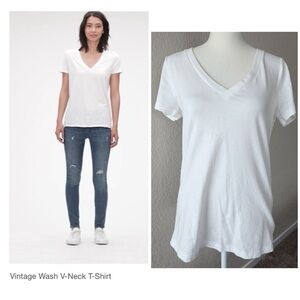 GAP Women’s Vintage Wash V-Neck T-Shirt, White, Size XS